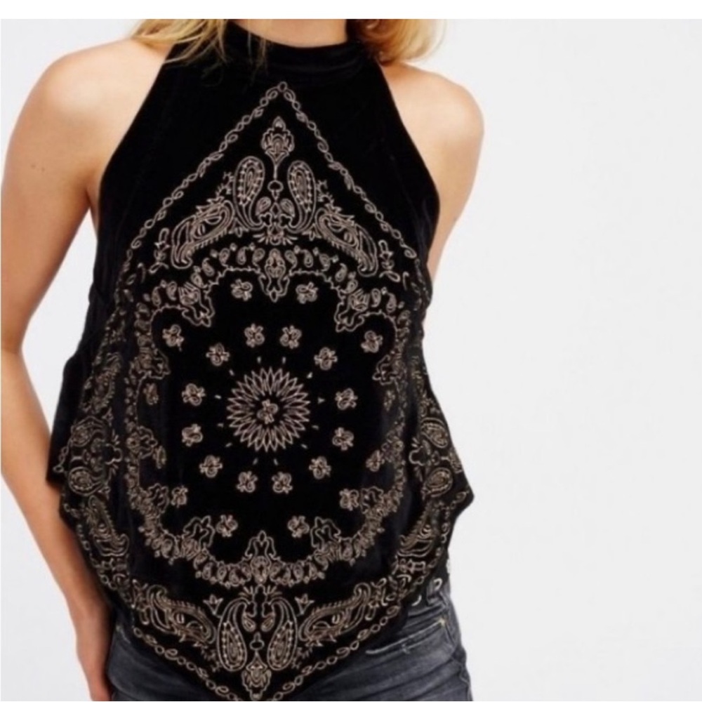 Free People embroidered bandanna velvet top!